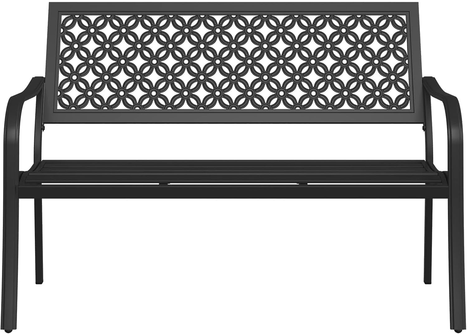 Outdoor Bench, Garden Benches with Anti-Rust Metal Powder Coated Frame, Patio Bench for Front Porch Park outside Furniture Decor, Black