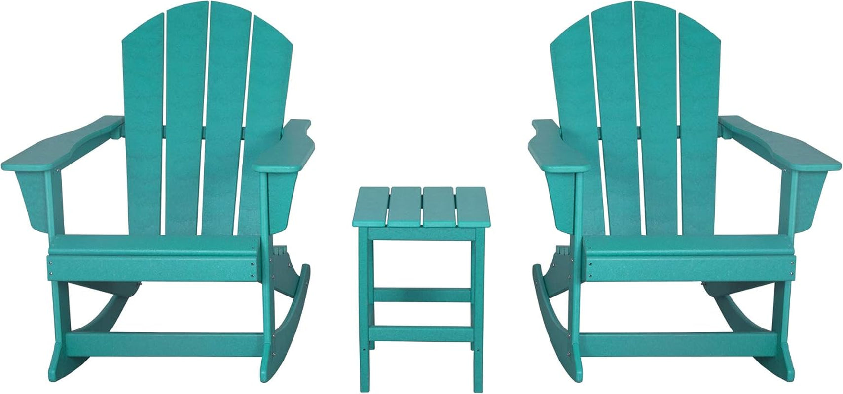 WO Home Furniture Patio Rocking Chair Set of 3 PCS Classic Outdoor Adirondack Rocker Chairs & Table (Turquoise)