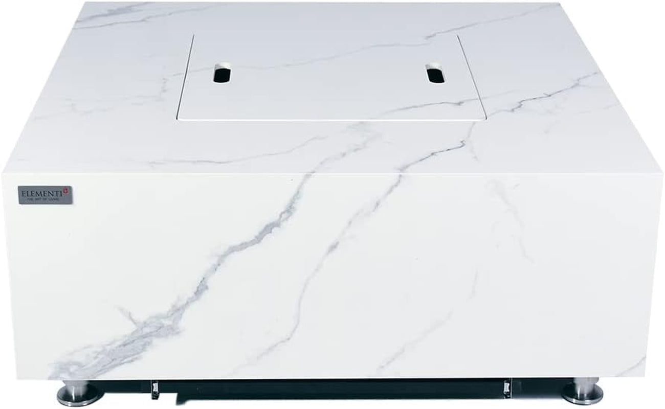Bianco Marble Fire Pit 39.4" X 39.4" Outdoor Patio Firepit Includes Fire Glass Modern Fire Pits & Outdoor Fireplaces for Garden, Deck, Indoor & Outdoor Heating