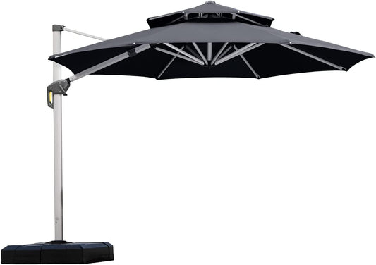 10 Feet Patio Umbrella - Large round Cantilever Umbrella, Windproof, Heavy Duty for Garden, Deck, Pool & Patio, Grey