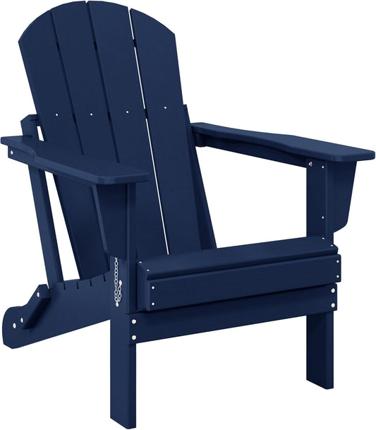 WO Home Furniture Adirondack Chair Lounger Outdoor Folding for Fire Pit, Beach, Balcony, Backyard, Lawn, Patio, Pool, Deck, Garden (Navy Blue)