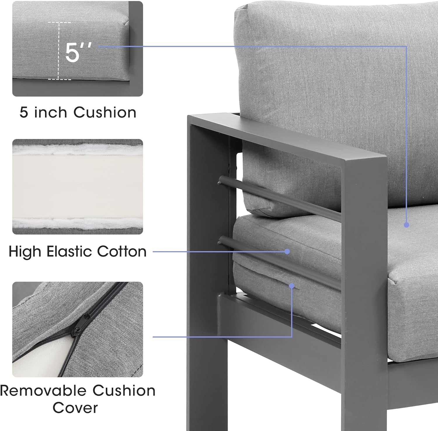 Patio Furniture Set, Outdoor Aluminum Sectional Sofa Couch with Coffe Table, All-Weather Metal Conversation Set with Upgraded Dark Grey Cushion
