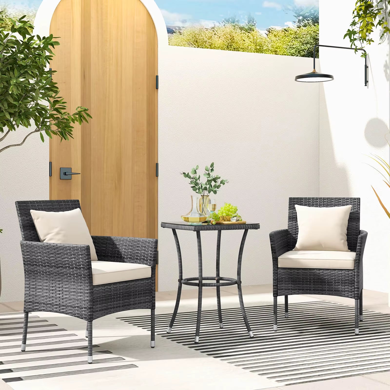 3 PCS Patio Furniture Set with Cushioned Patio Chairs & Tempered Glass Coffee Table