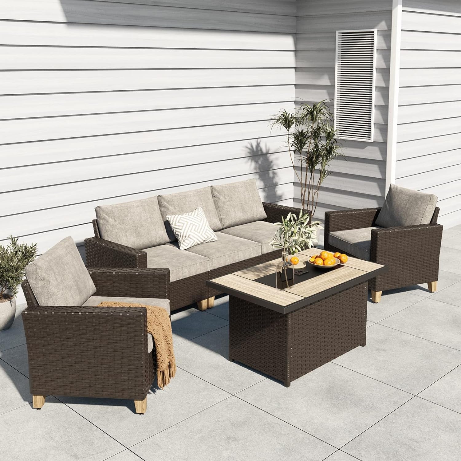 Outdoor 43-Inch CSA Safety Approved Gas Fire Pit Table 50000 BTU Rectangle Propane Fire Pit with Ceramic Tile Top and Wicker Base