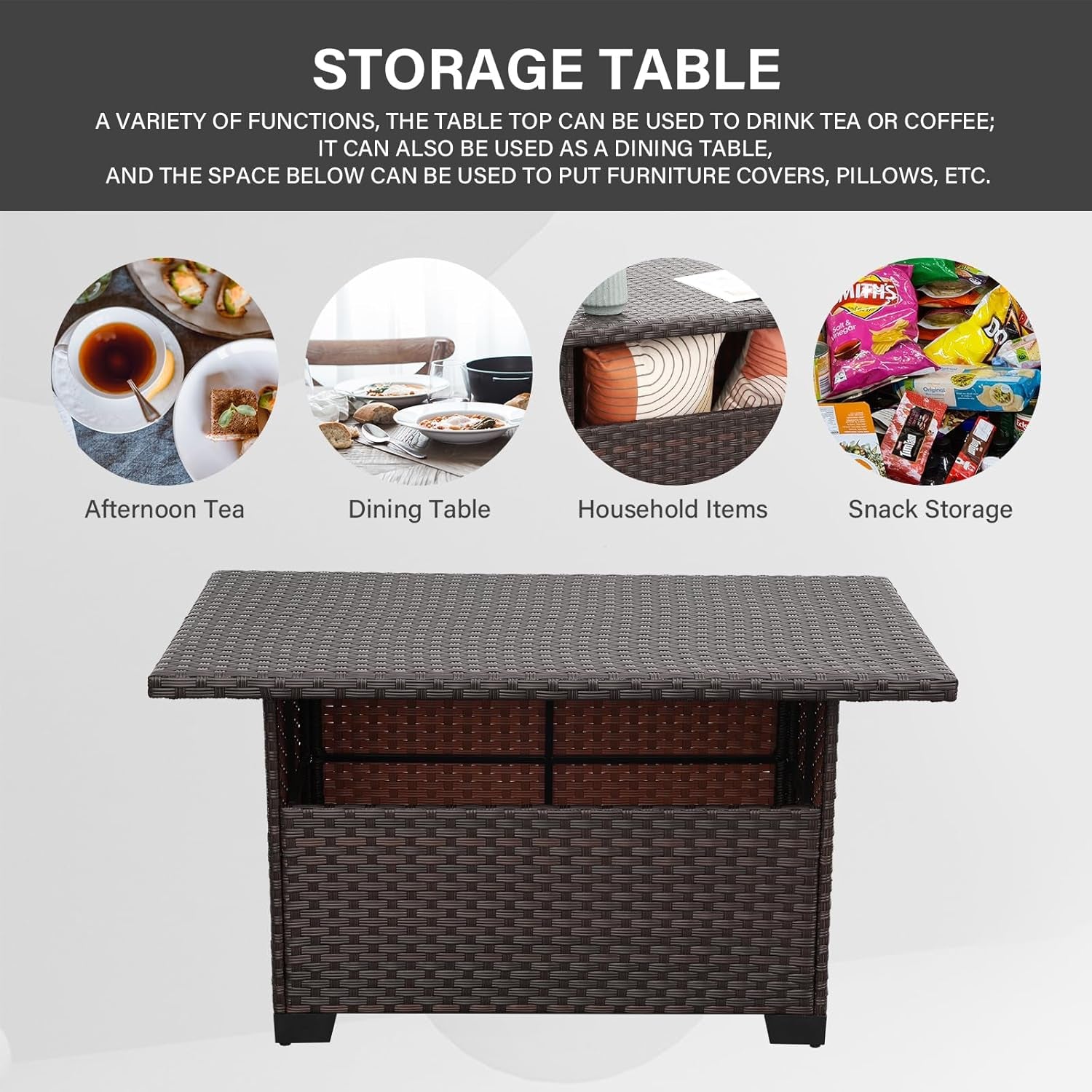 Outdoor Patio Furniture Set Dark Brown Rattan 10 Piece Sectional Sofa PE Wicker Conversation Couch Sets with Storage Table and Non-Slip 5" Thick Grey Cushion