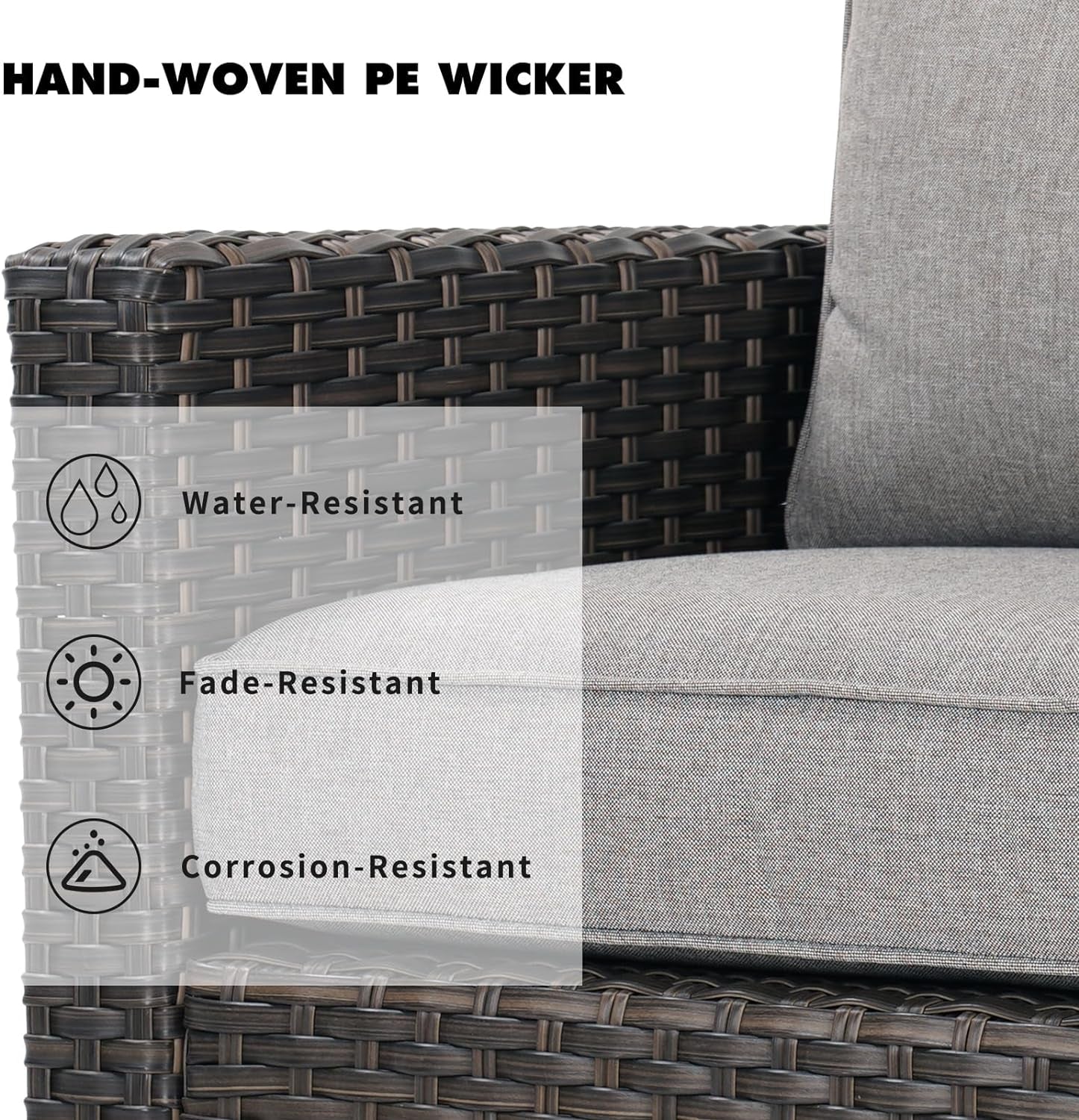 Sofa Sets 5PCS, Patio Furniture with Fire Pit Table, Luxury Wicker, Brown