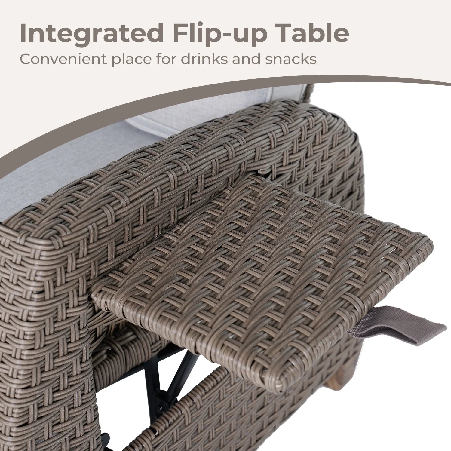Indoor & Outdoor PE Wicker Patio Lounge Recliner with Flip Table, Mist Gray