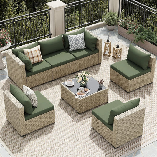 Patio Furniture Sets, Modular Rattan Outdoor Patio Sectional Furniture Sofa Set, Wicker Patio Conversation Set for Backyard