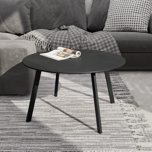 28-Inch round Side Table, Modern Steel Outdoor End Side Table for Patio Apartment Bedroom Living Room Balcony, Black