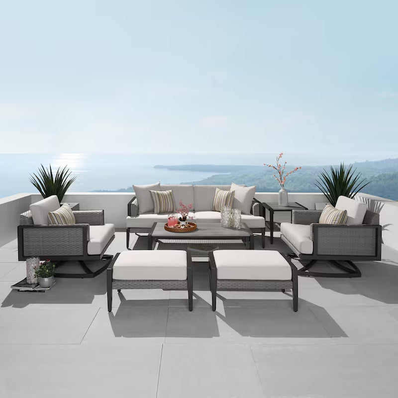 Vistano 7 -Piece Wicker Patio Sofa Conversation Set with Gray Sunbrella#174 Cushions
