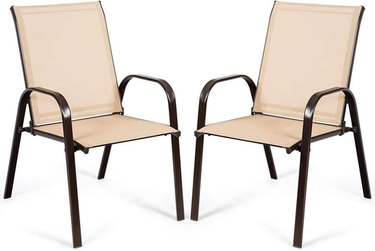 Set of 2 Patio Chairs, Outdoor Bistro Armchairs with Metal Frame, Mesh Seats, High Backrest, Patio Dining Chairs for Porch Garden Pool Balcony Yard Deck