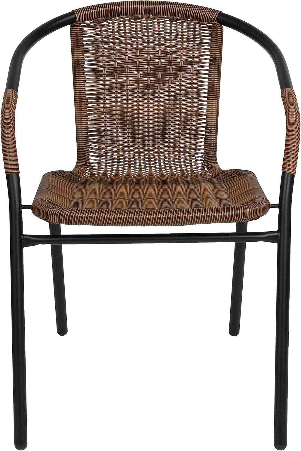 2 Pack Medium Brown Rattan Indoor-Outdoor Restaurant Stack Chair
