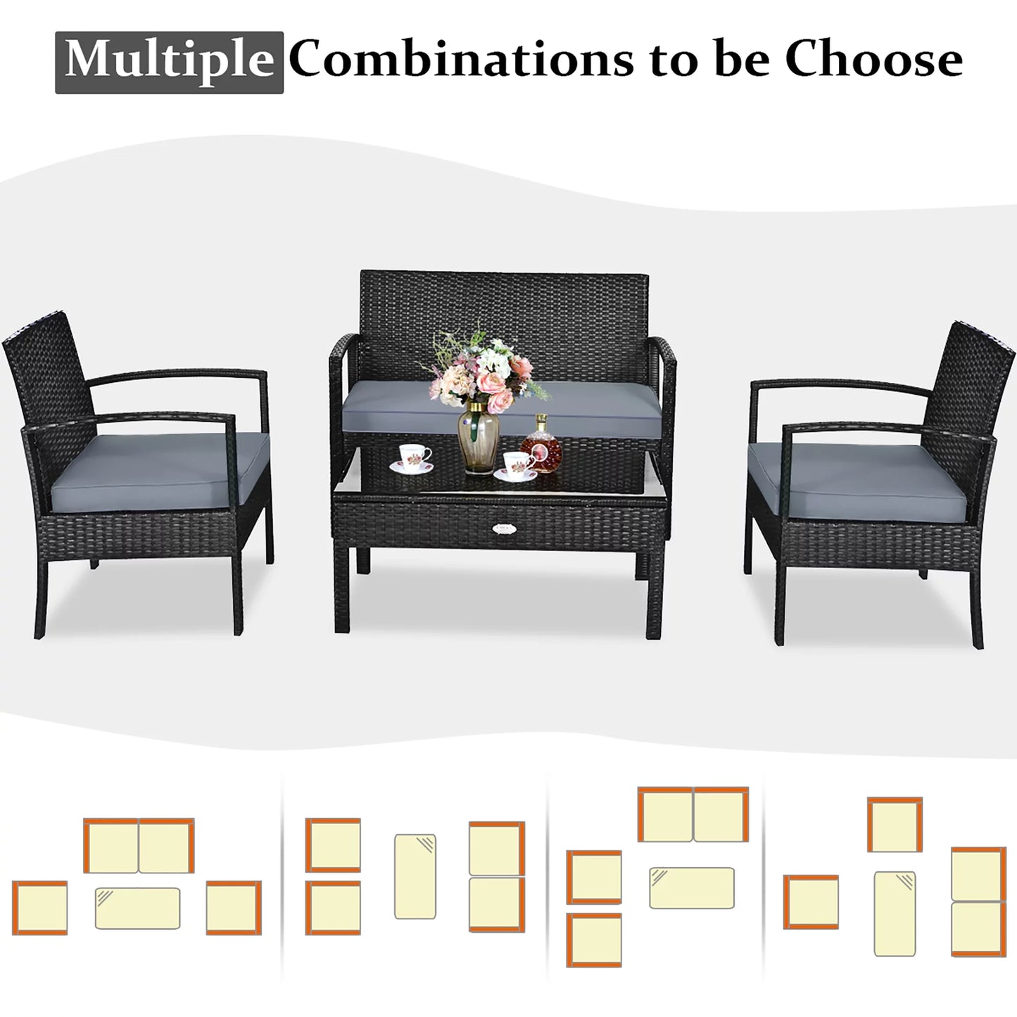 8PCS Patio Rattan Furniture Set Garden Deck