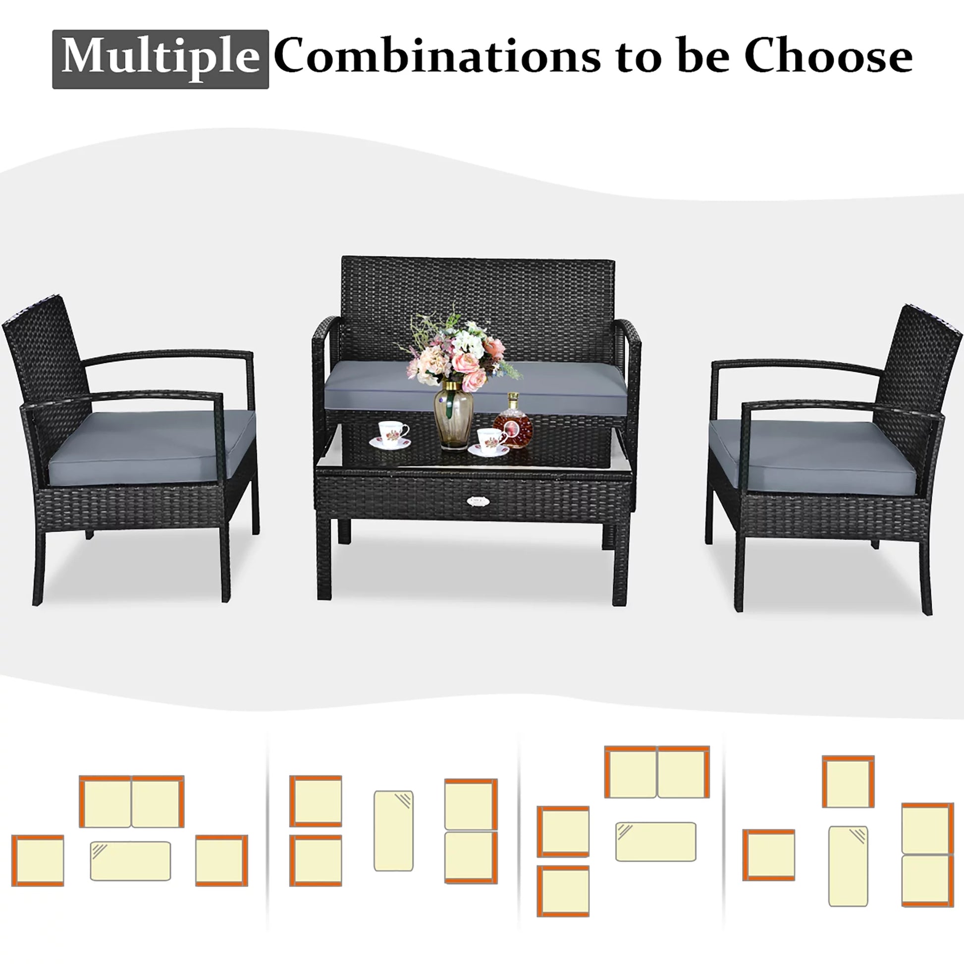 8PCS Patio Rattan Furniture Set Garden Deck