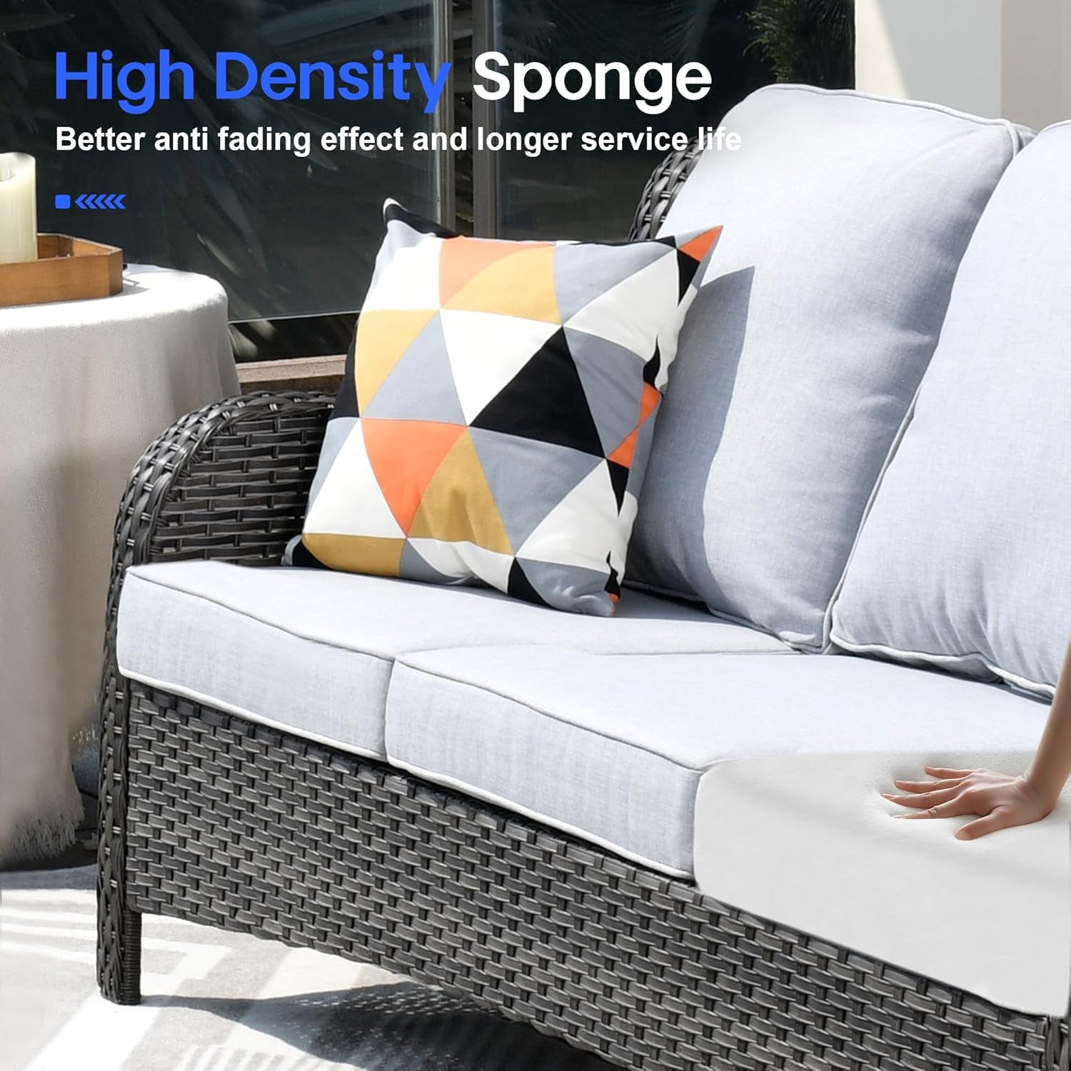Patio Furniture Sets with High Back Sofa,5 Pieces Outdoor Furniture Conversation Set,All Weather Wicker outside Couch with Chairs and Ottomans,Grey Wicker Grey Cushion