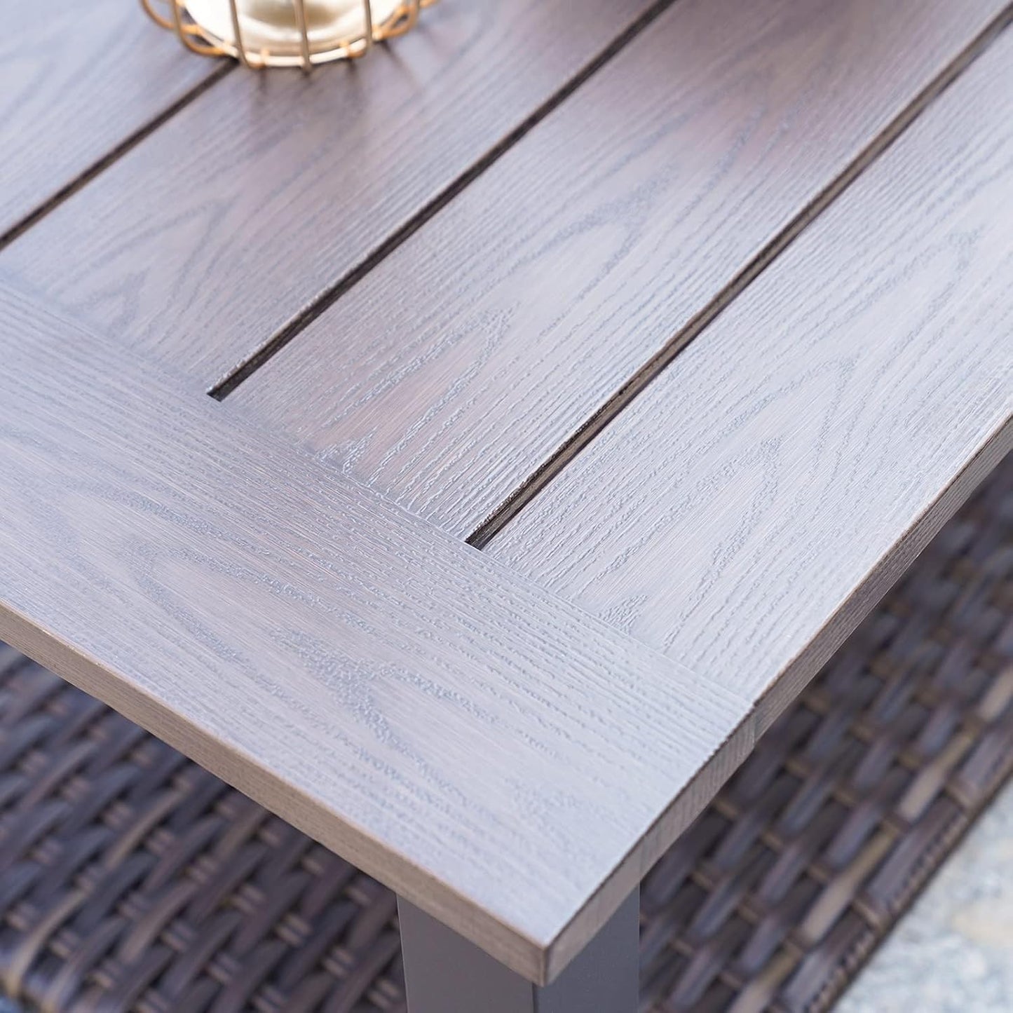 Outdoor Coffee Table with Wicker Shelf Storage, 40-Inch Rectangle Modern Patio Coffee Table with Faux Wood Tabletop, Fits with Outdoor Conversation Set