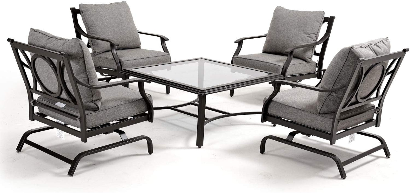 Patio Dining Set for 2, E-Coated Outdoor Dining Set, 2 Dining Chairs Outdoor Furniture Set with Olefin Cushions, Grey (5 PCS Glass Table)