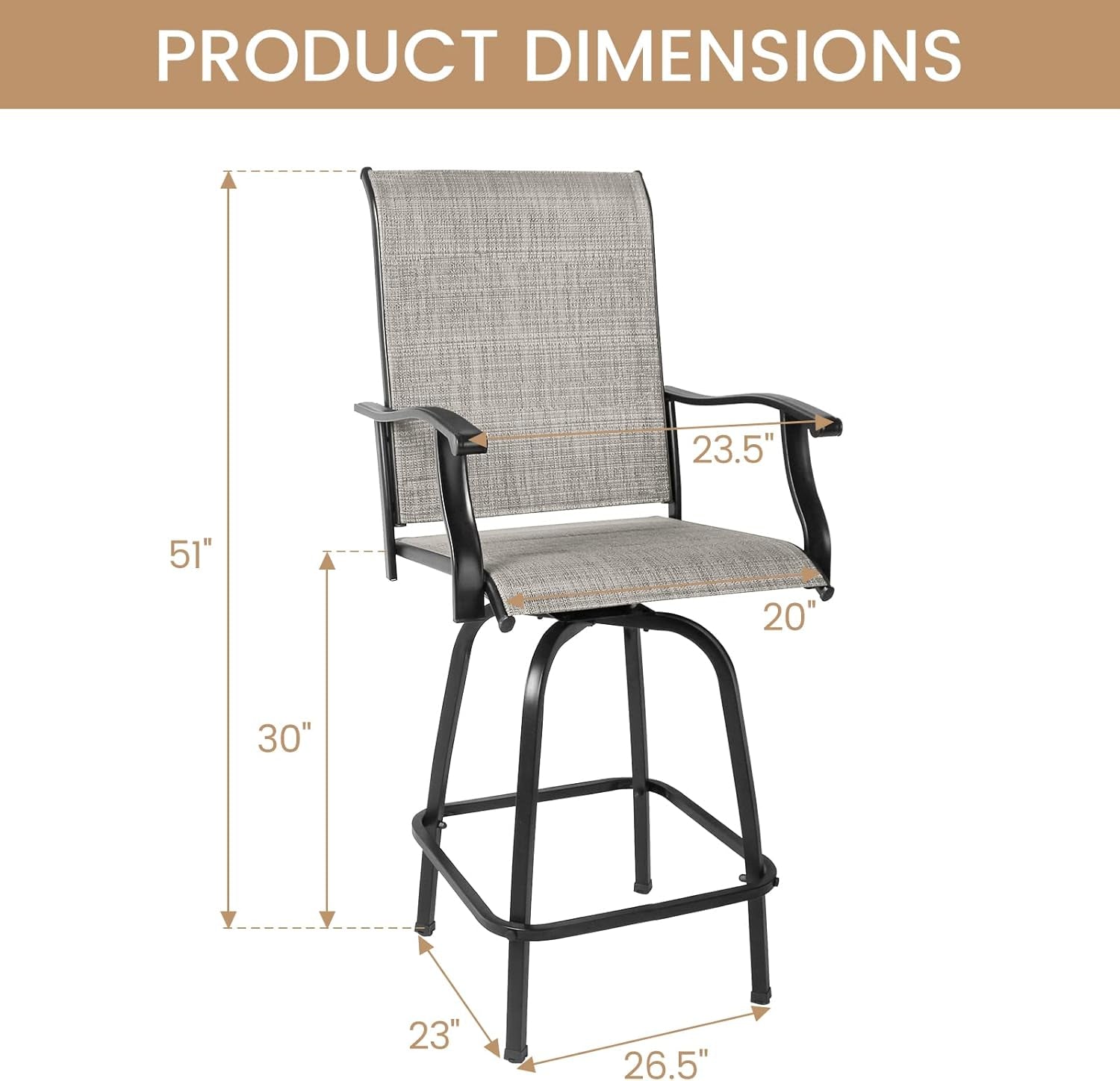 Set of 2 Outdoor Patio Swivel Bar Stools, High Bistro Stools Height Patio Chairs, All Weather Patio Bar Set Garden Furniture Bar Dining Chair, Gray