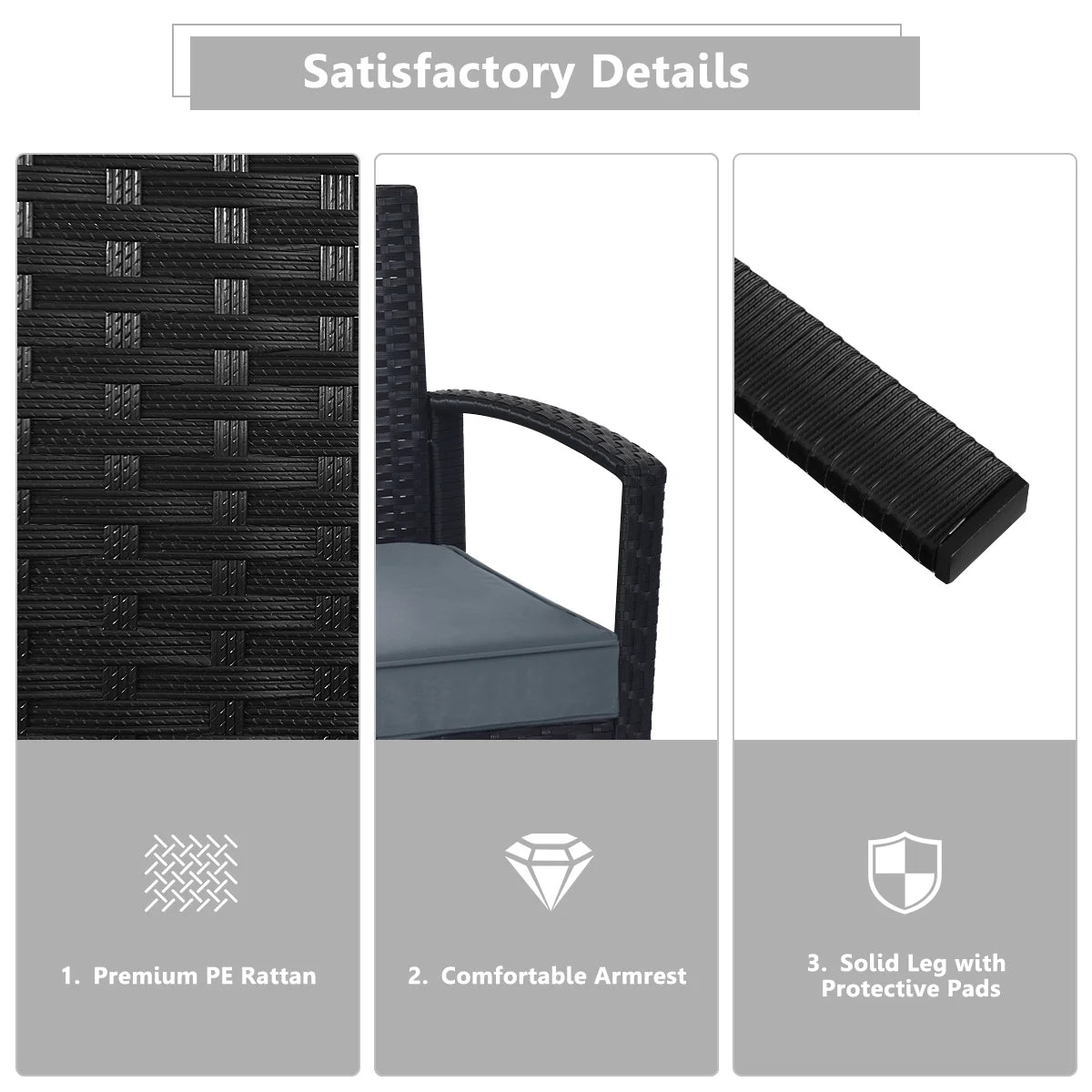 Patio Garden 4PC Rattan Wicker Furniture Set Black