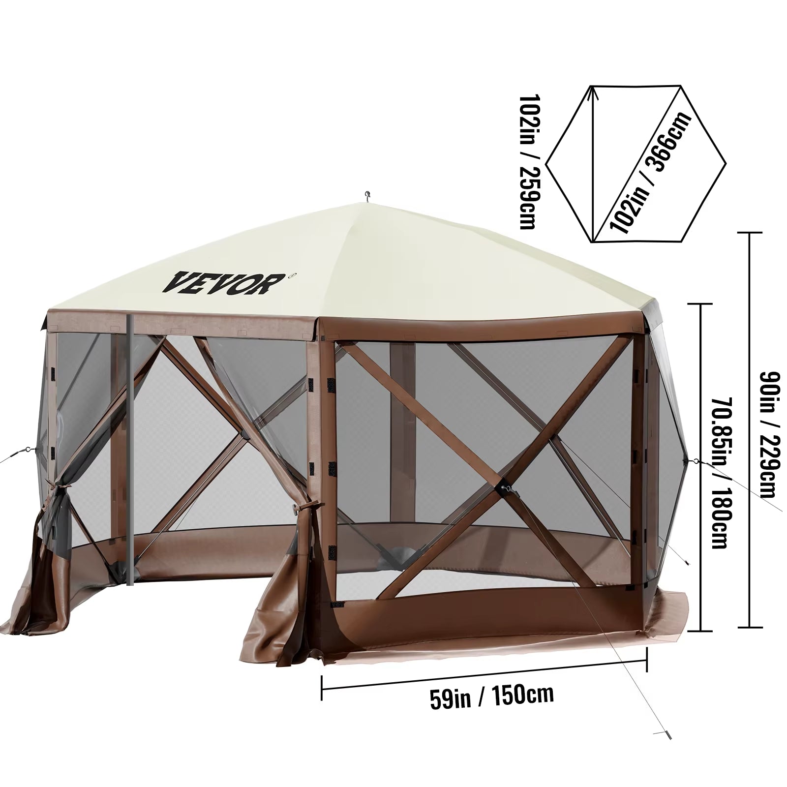 VEVOR Pop-Up Camping Gazebo Camping Canopy Shelter 6 Sided 12' X 12' / 10' X 10' Sun Shade Tents & Canopies Camping & Hiking
