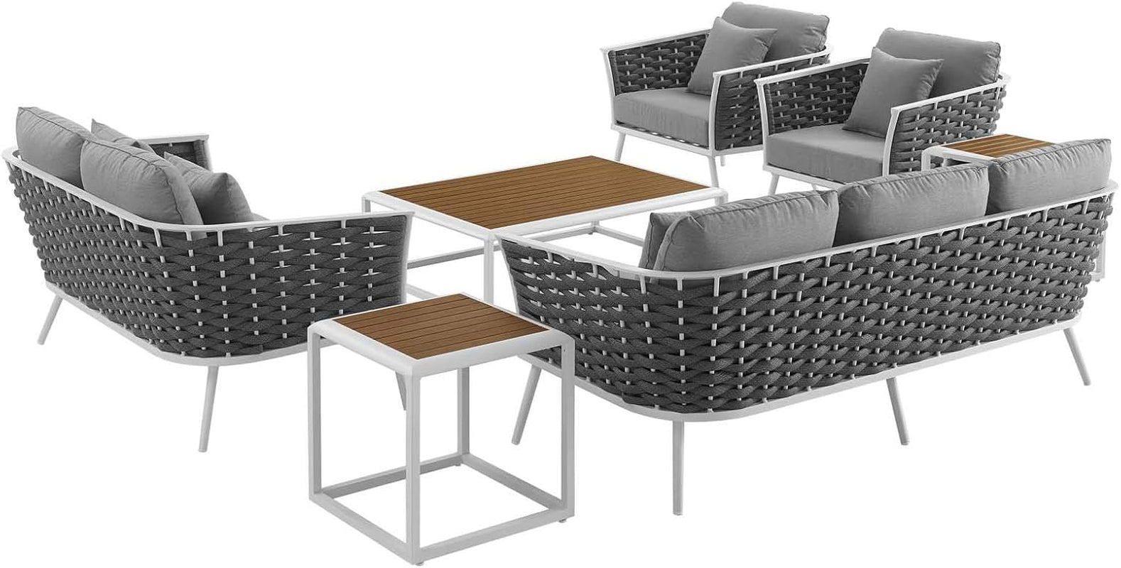 Stance Outdoor Patio Aluminum Sectional Sofa Set, 7 Piece, White Gray