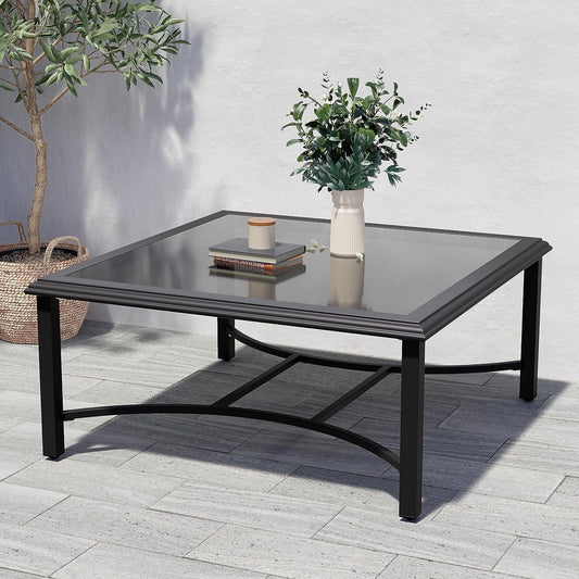Outdoor Glass Coffee Table,Outdoor Furniture Coffee,Patio Garden Furniture Multi-Functional Tea Table with Tempered Glass Top, for Conversation-Square (Outdoor Glass Coffee Table)