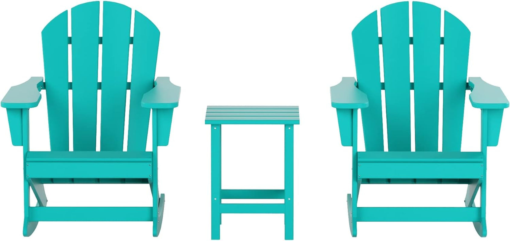 WO Home Furniture Patio Rocking Chair Set of 3 PCS Classic Outdoor Adirondack Rocker Chairs & Table (Turquoise)