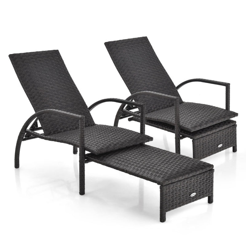 Patio Chaise Lounge Rattan Lounge Chair with Retractable Ottoman