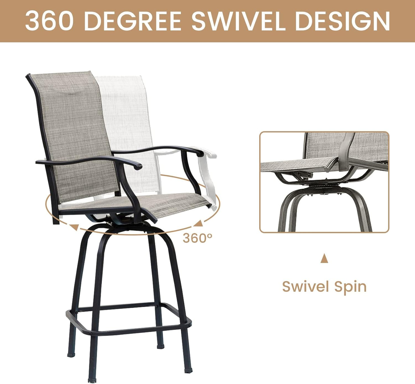 Set of 4 Outdoor Patio Swivel Bar Stools, High Bistro Stools Height Patio Chairs, All Weather Patio Bar Set Garden Furniture Bar Dining Chair, Gray