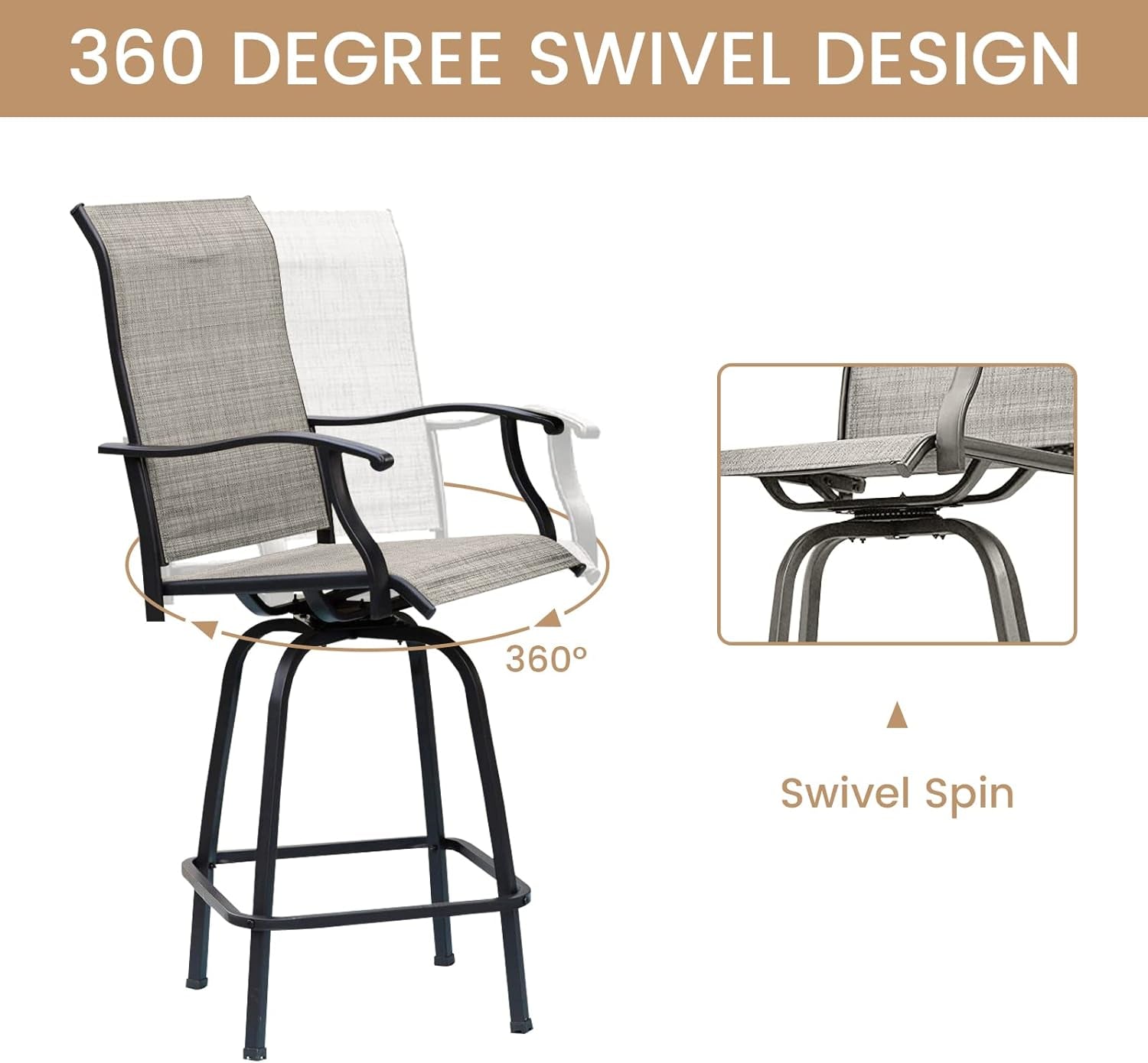 Set of 4 Outdoor Patio Swivel Bar Stools, High Bistro Stools Height Patio Chairs, All Weather Patio Bar Set Garden Furniture Bar Dining Chair, Gray