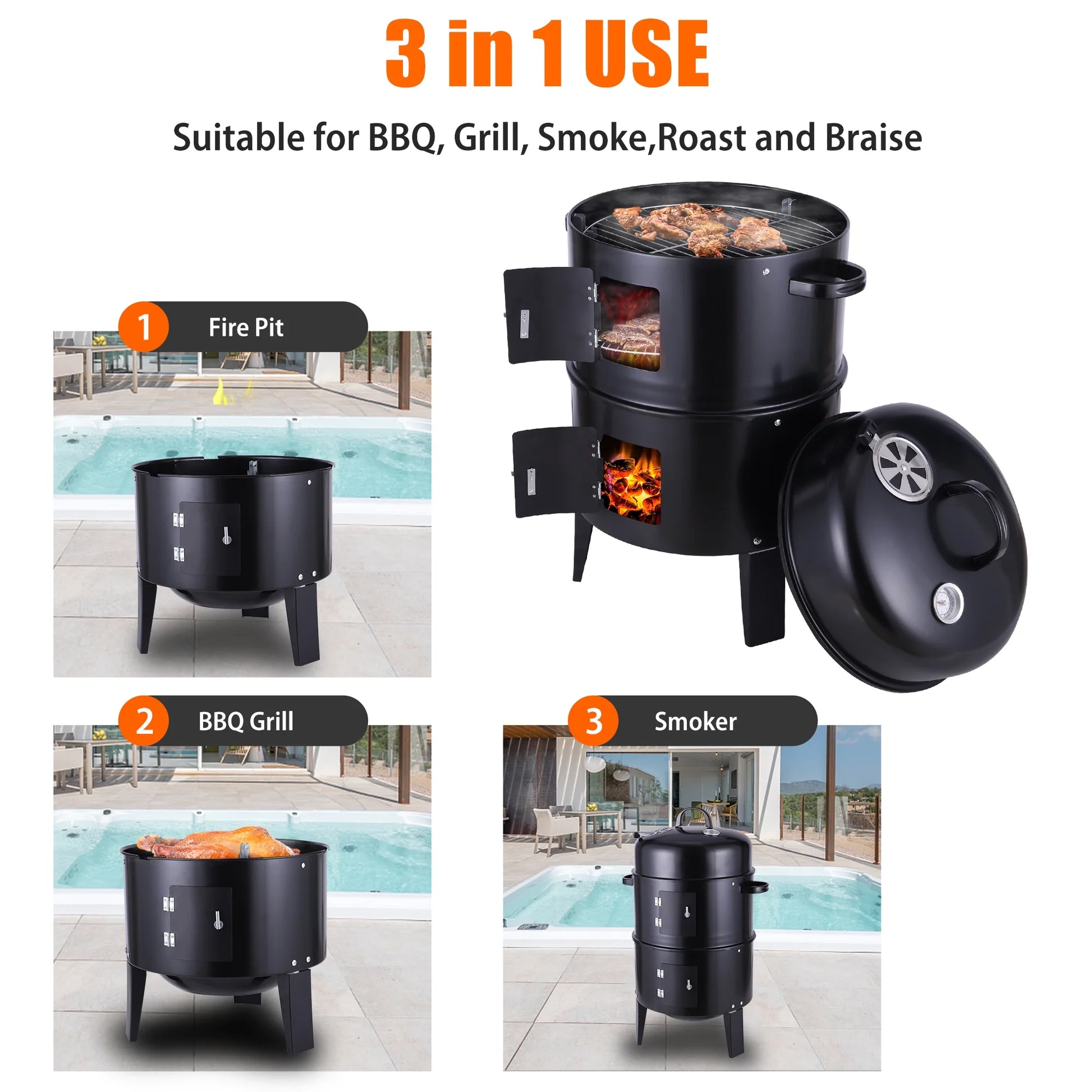 Portable Charcoal Grill, Small Folding Outdoor Grill, Mini Black Barbecue Grill
