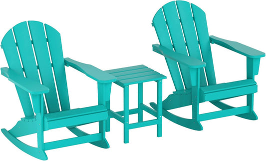WO Home Furniture Patio Rocking Chair Set of 3 PCS Classic Outdoor Adirondack Rocker Chairs & Table (Turquoise)