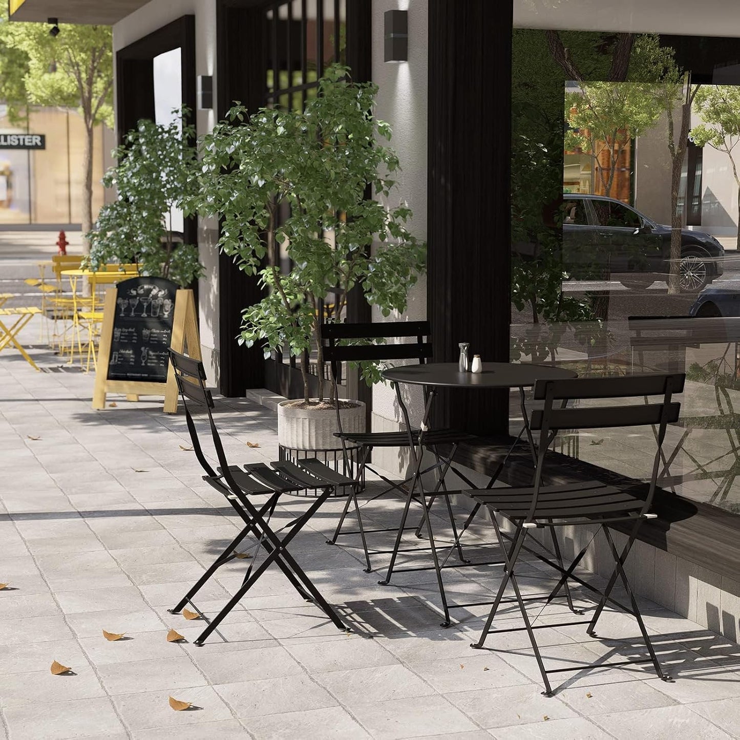 Premium Frame Patio Bistro Set, Folding Outdoor Patio Furniture Sets, 3-Piece Patio Set of Folding Patio Table and Chairs, Black