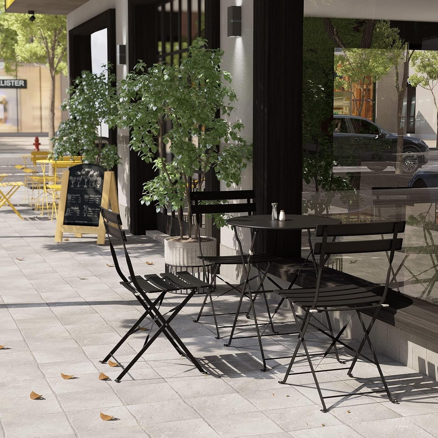 Premium Frame Patio Bistro Set, Folding Outdoor Patio Furniture Sets, 3-Piece Patio Set of Folding Patio Table and Chairs, Black
