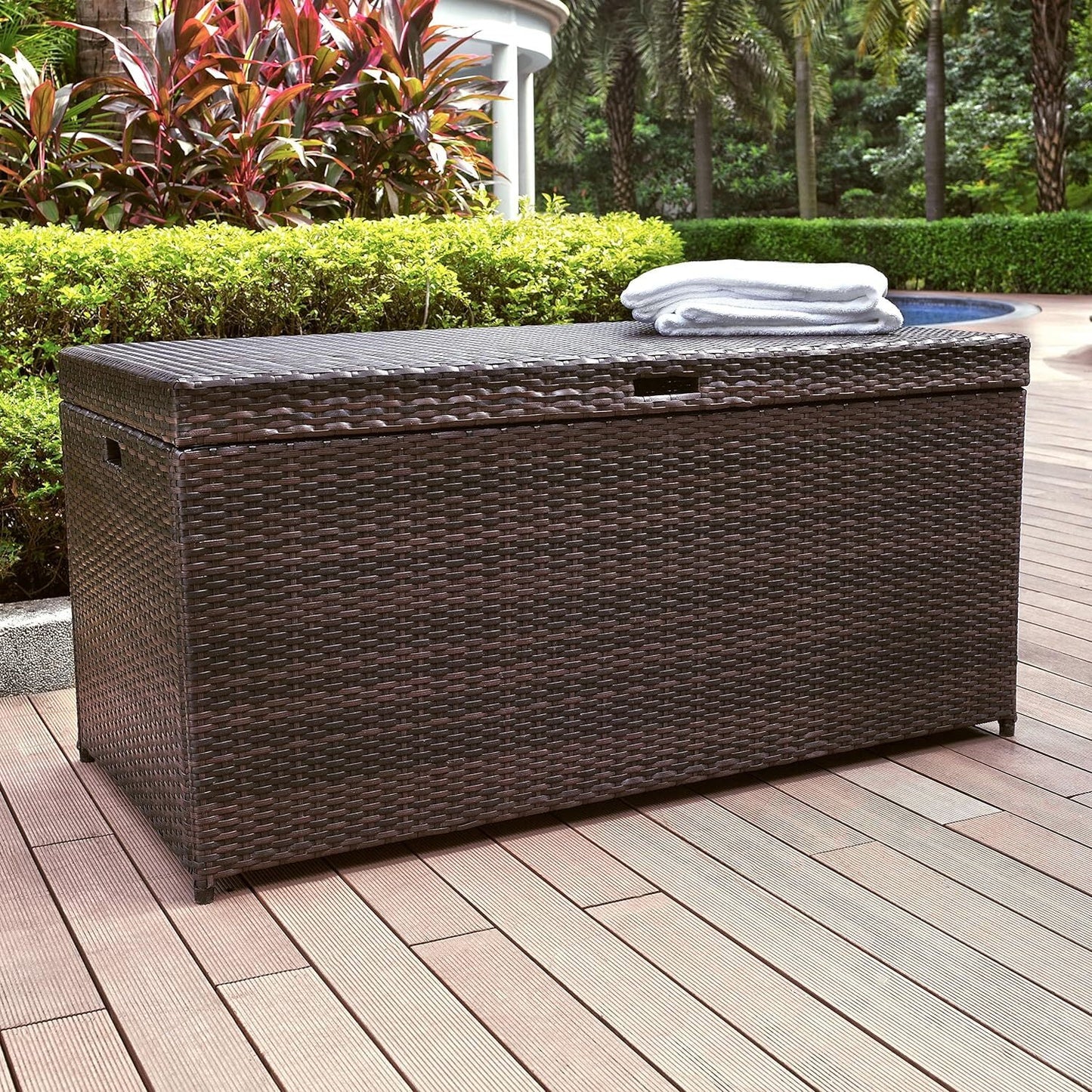 Palm Harbor Wicker / Rattan Patio Deck Box in Brown