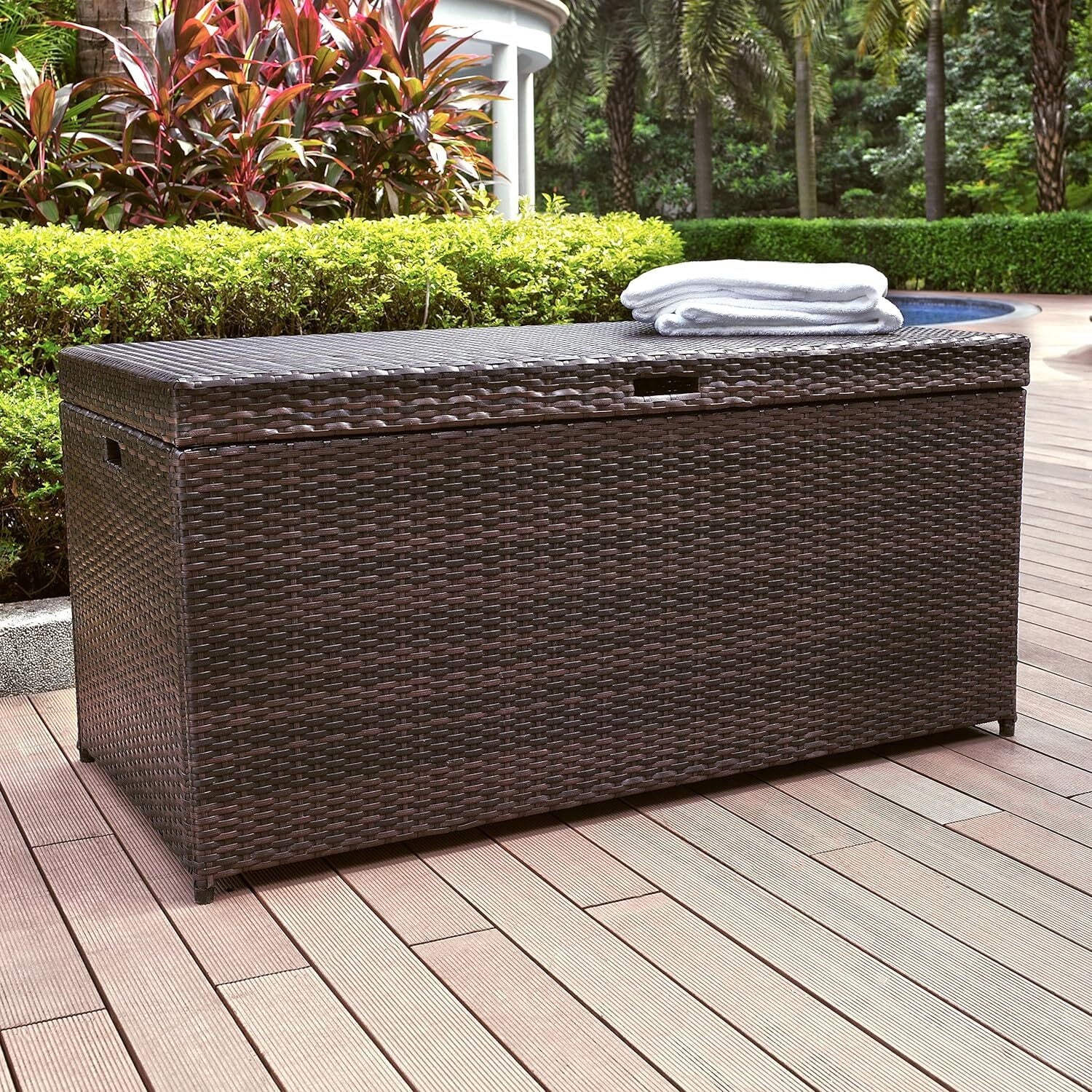 Palm Harbor Wicker / Rattan Patio Deck Box in Brown