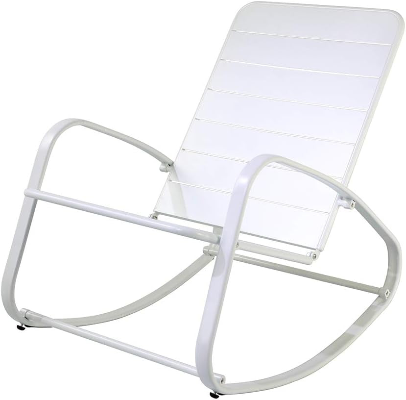 Patio Rocking Chair Outdoor Metal Rocker Chairs with Detachable Cushion for Porch, Balcony, Poolside and Indoor Use, 1 PCS, White