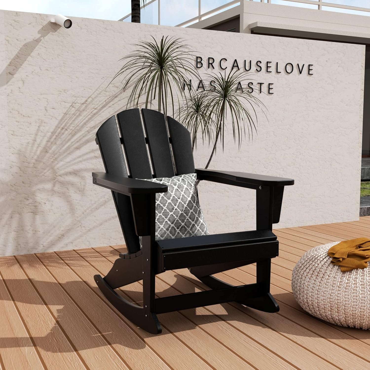 WO Home Furniture Patio Rocking Chair Classic Outdoor HDPE UV Weather Resistant (Black)