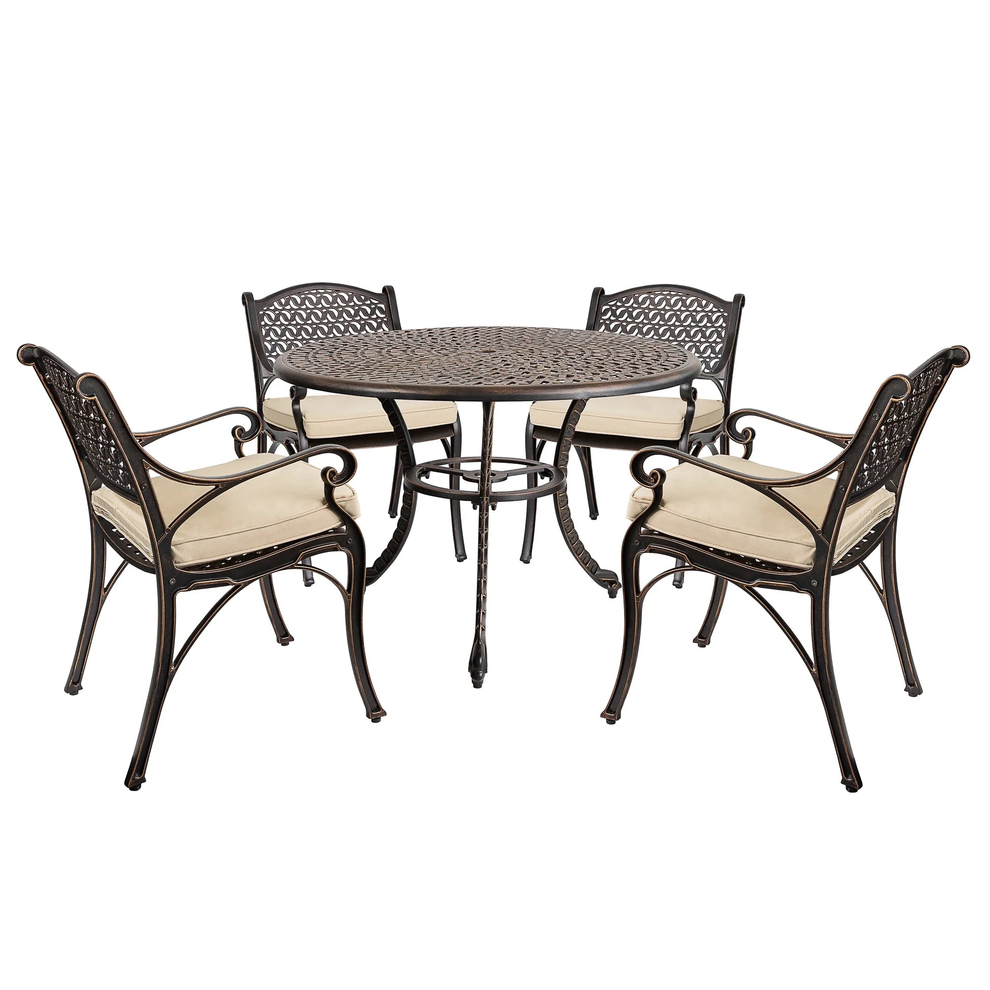 5-Piece Cast Aluminum Patio Set, Metal Patio Dining Set, Patio Furniture Sets, Outdoor Furniture, Outdoor Table and Chairs with Cushions