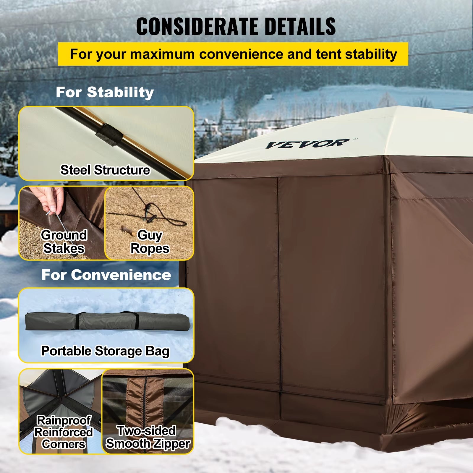 Gazebo Screen Tent 6 Sided Pop-Up Camping Canopy Shelter Portable Outdoor Large Shade Tents for Lawn and Backyard Camping