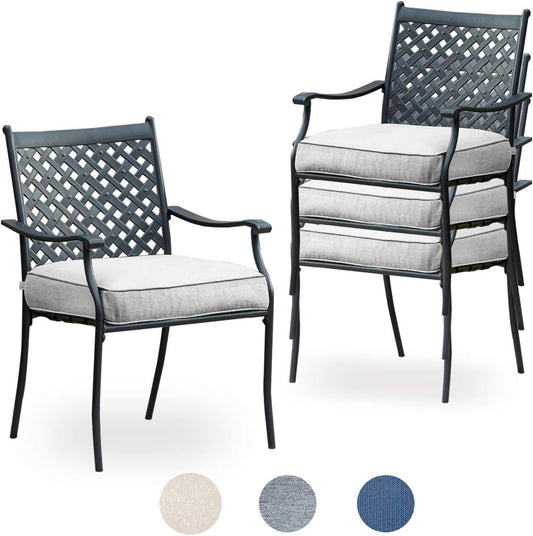 Metal Dining Chair Indoor Outdoor Use Patio Dinning Chairs Set,Dining Bistro Cafe Side Metal Chairs Set of 4 with Arms and Seat Cushions(4 PC, Grey)