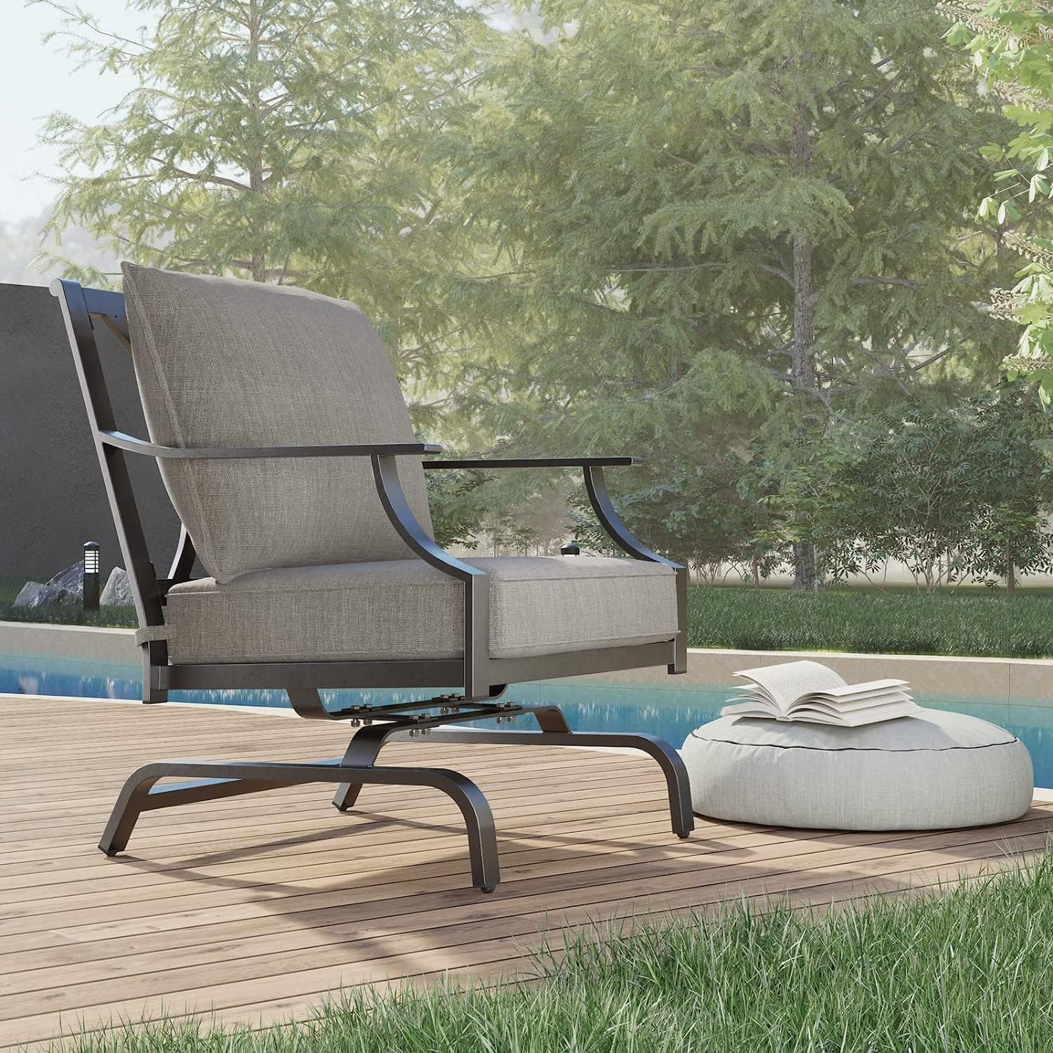 2-Piece Patio Furniture Sets Patio Chair Motion Chairs Set Chat Set with Grey Cushions, Shake of 5-10°, Matched with Different Types of Tables