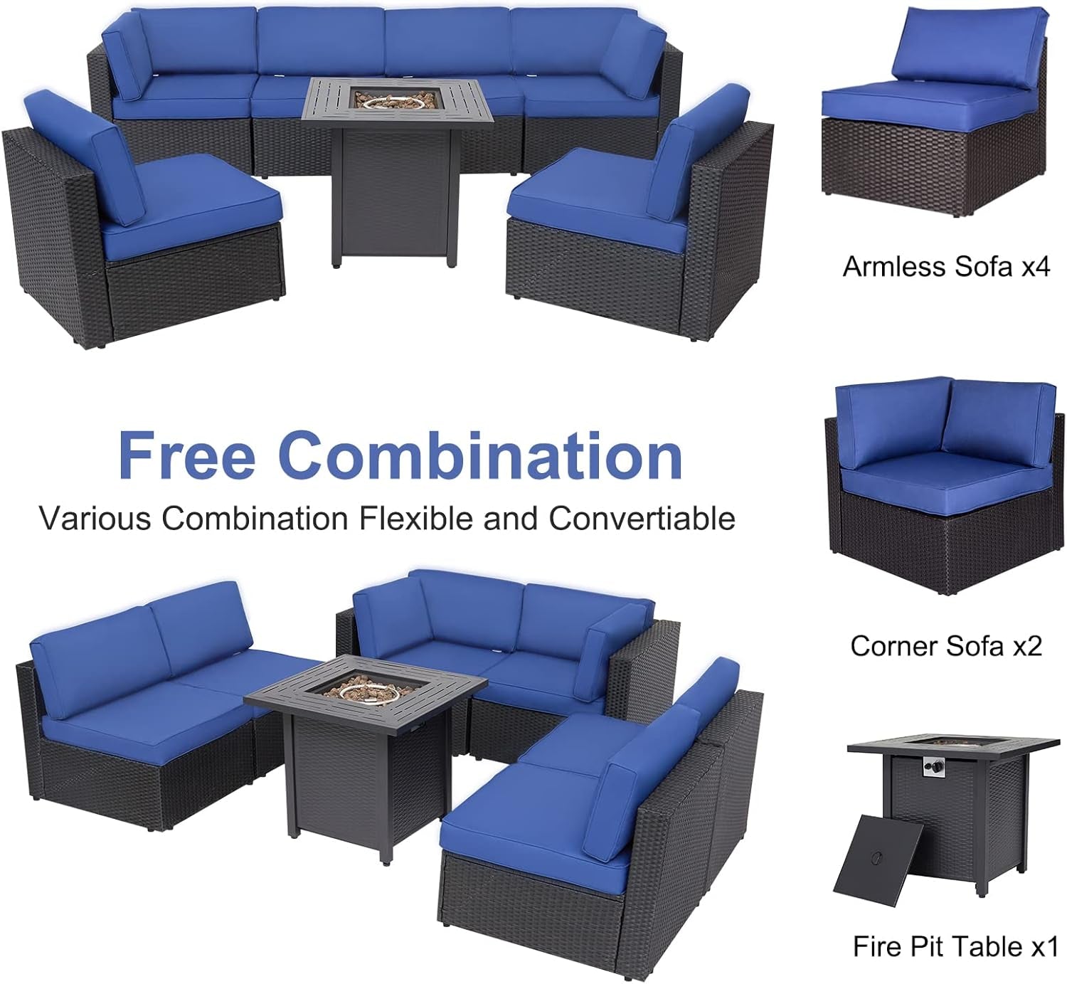 Outdoor Conversation Sets with Fire Pit Table Patio Furnitures Propane Fire Pit Seating,Dark Blue